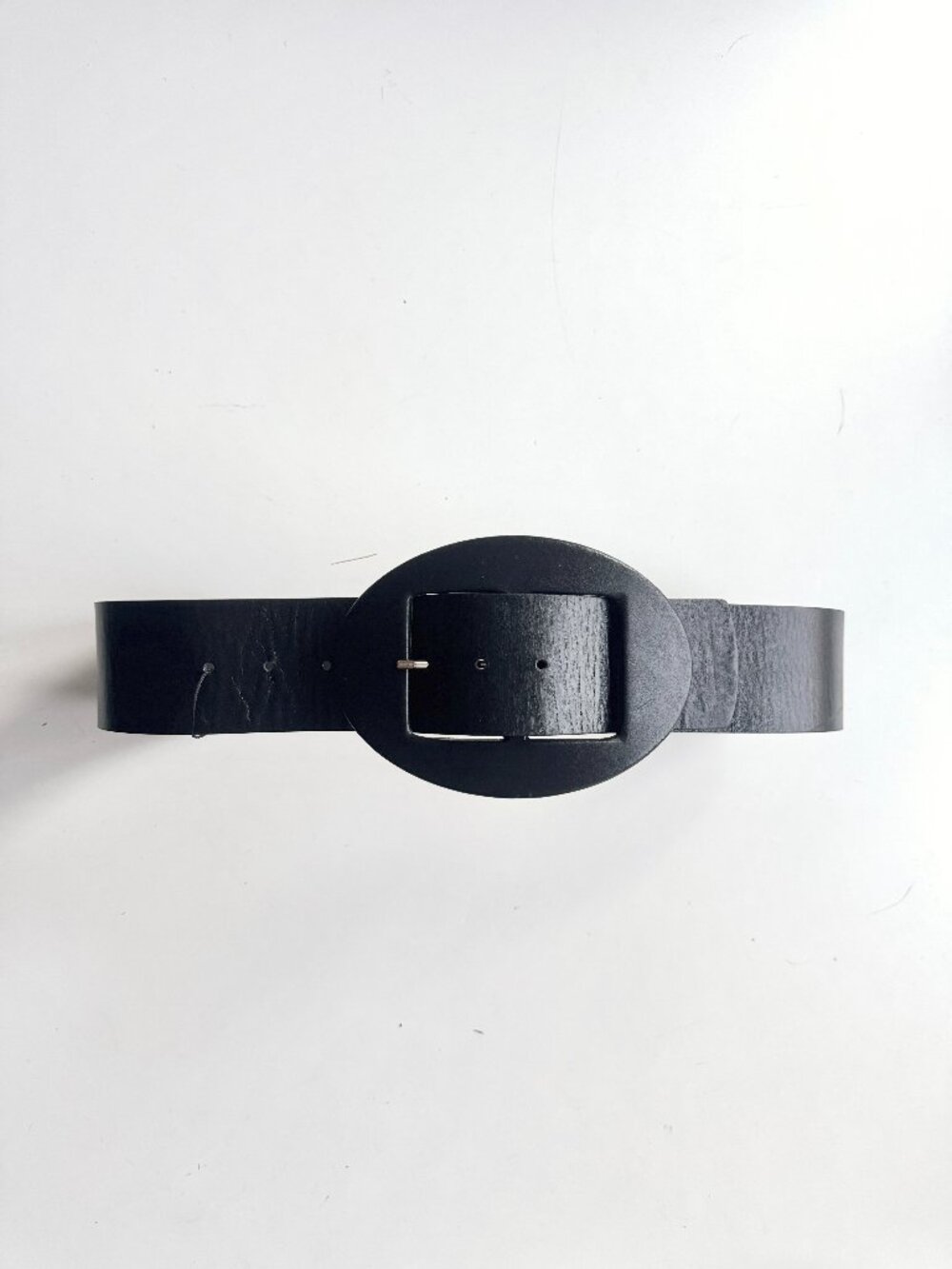 NWOT ZARA Black 100% Genuine Leather Large Buckle Wide Waist Cinch Belt, Size 80